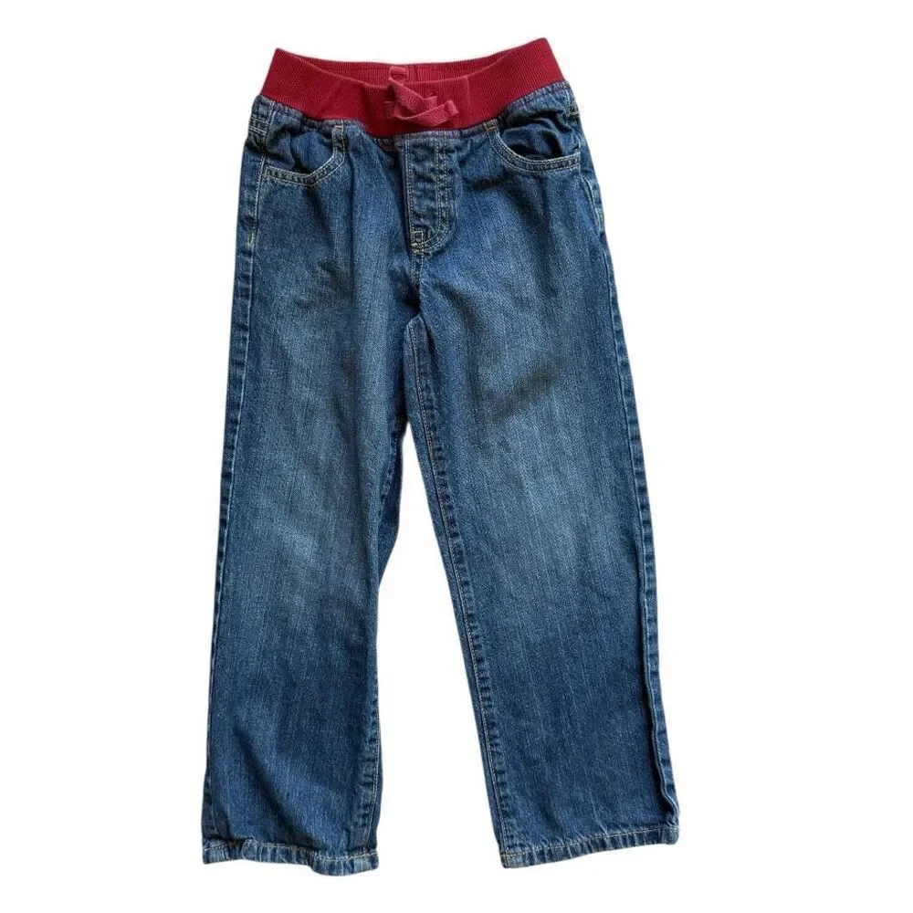 Toddler Boys Gymboree Stonewashed Brick Red Trim Drawstring Pull-On Jeans Sz 5T